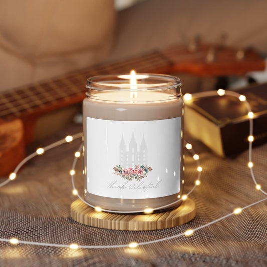 Printify Home Decor White Sage + Lavender / 9oz Think Celestial Flowers Scented Soy Candle, 9oz