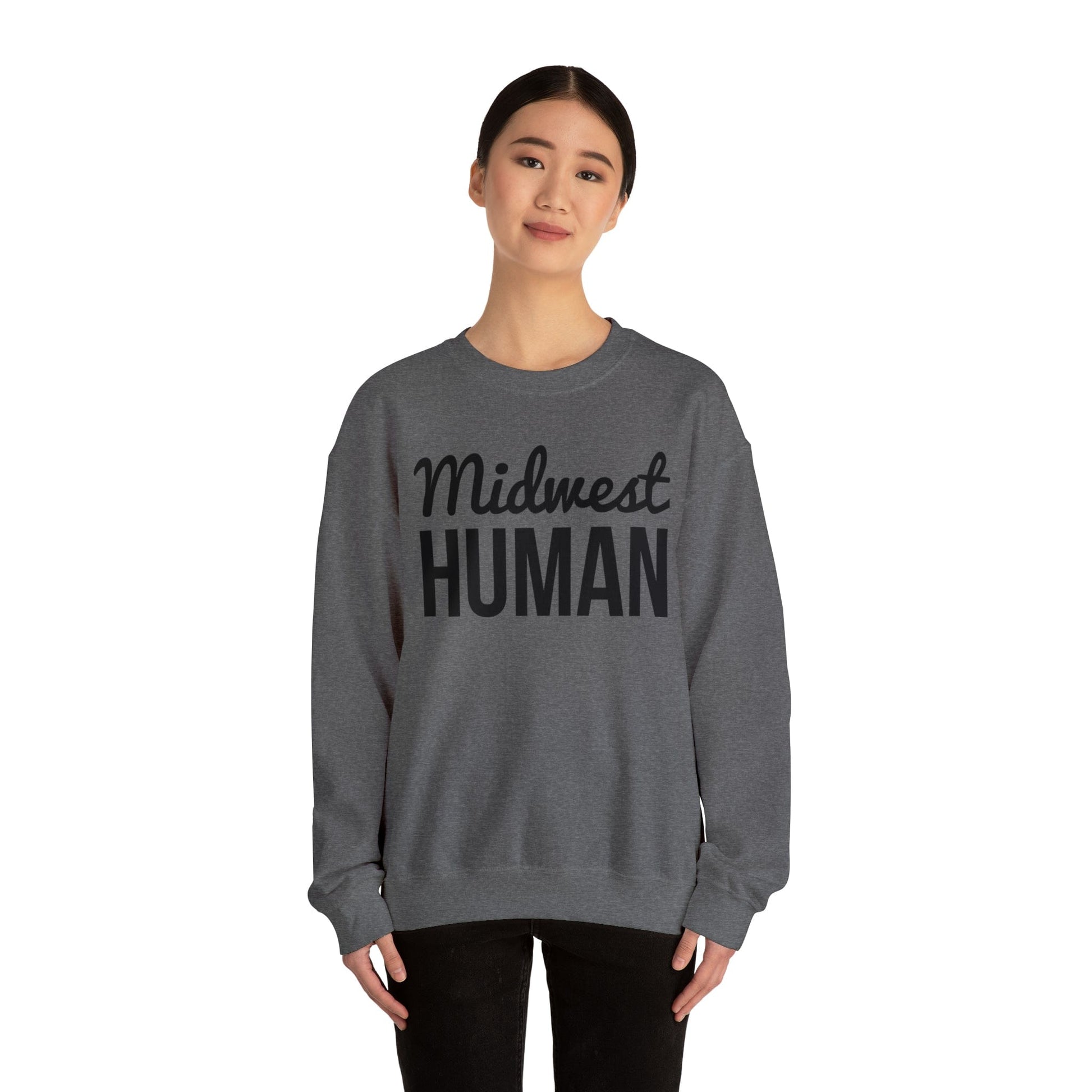 Printify Sweatshirt S / Graphite Heather Midwest Human Heavy Blend™ Crewneck Sweatshirt