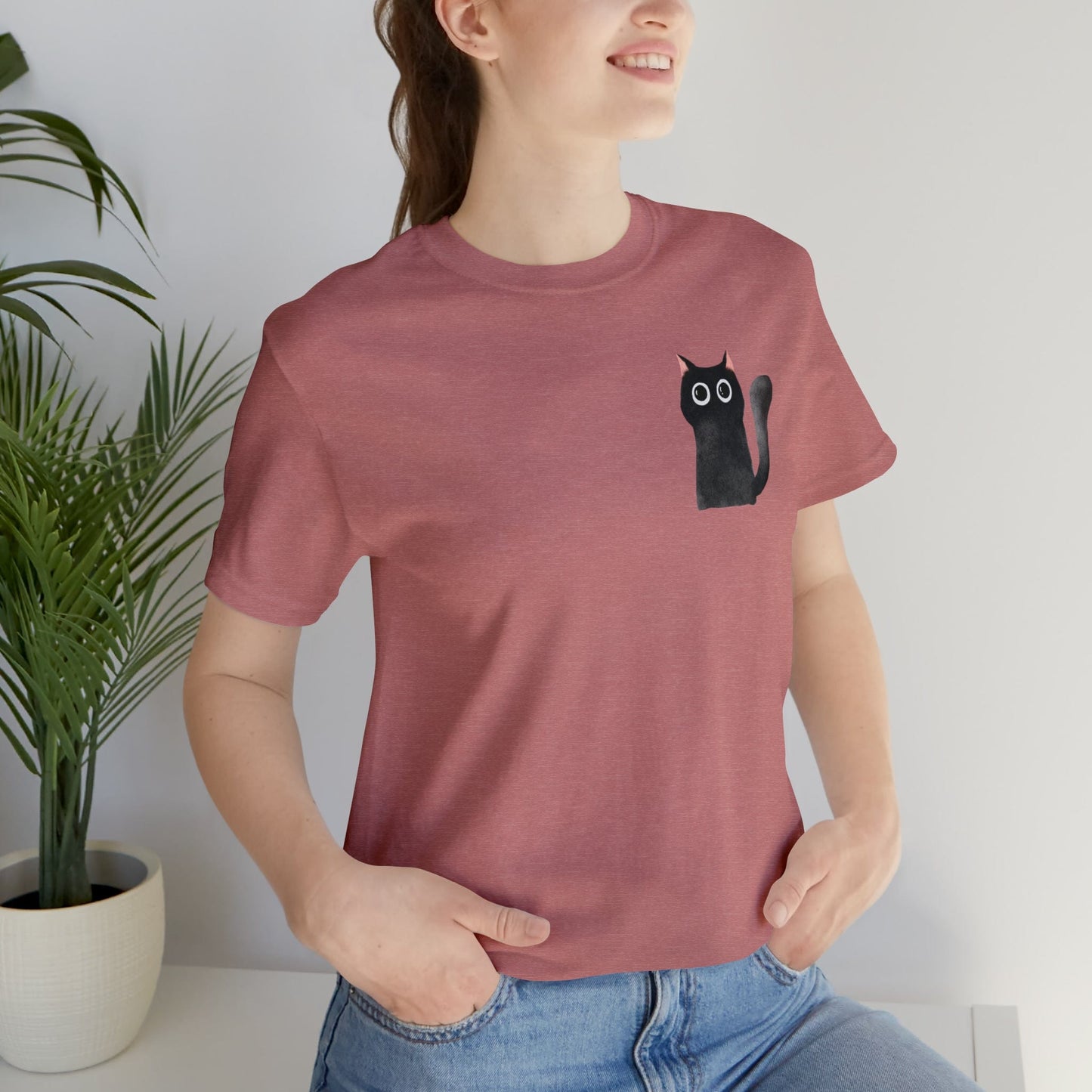 Printify T-Shirt Black Cat Short Sleeve Tee