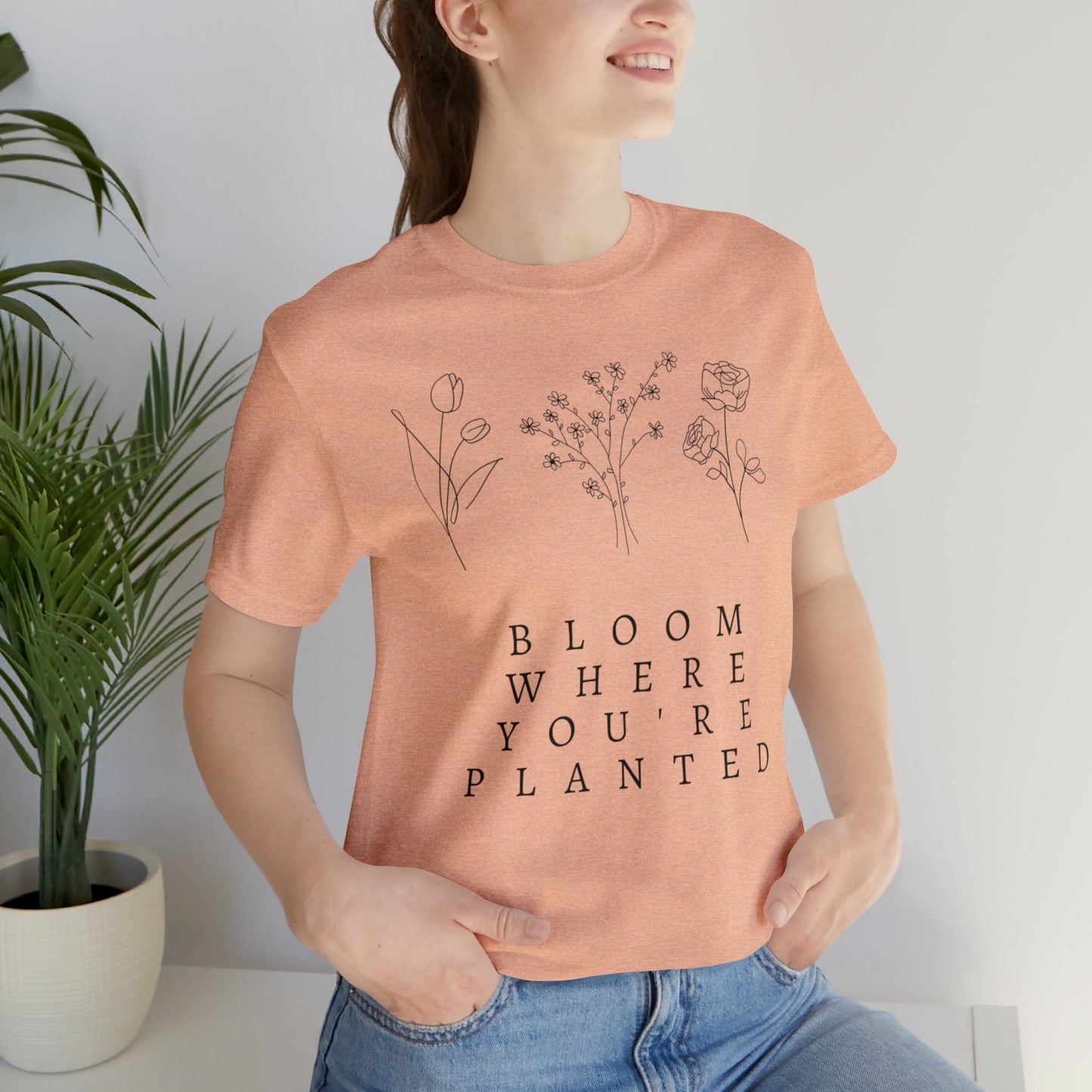 Printify T-Shirt Heather Peach / S Bloom Where You're Planted Short Sleeve Tee