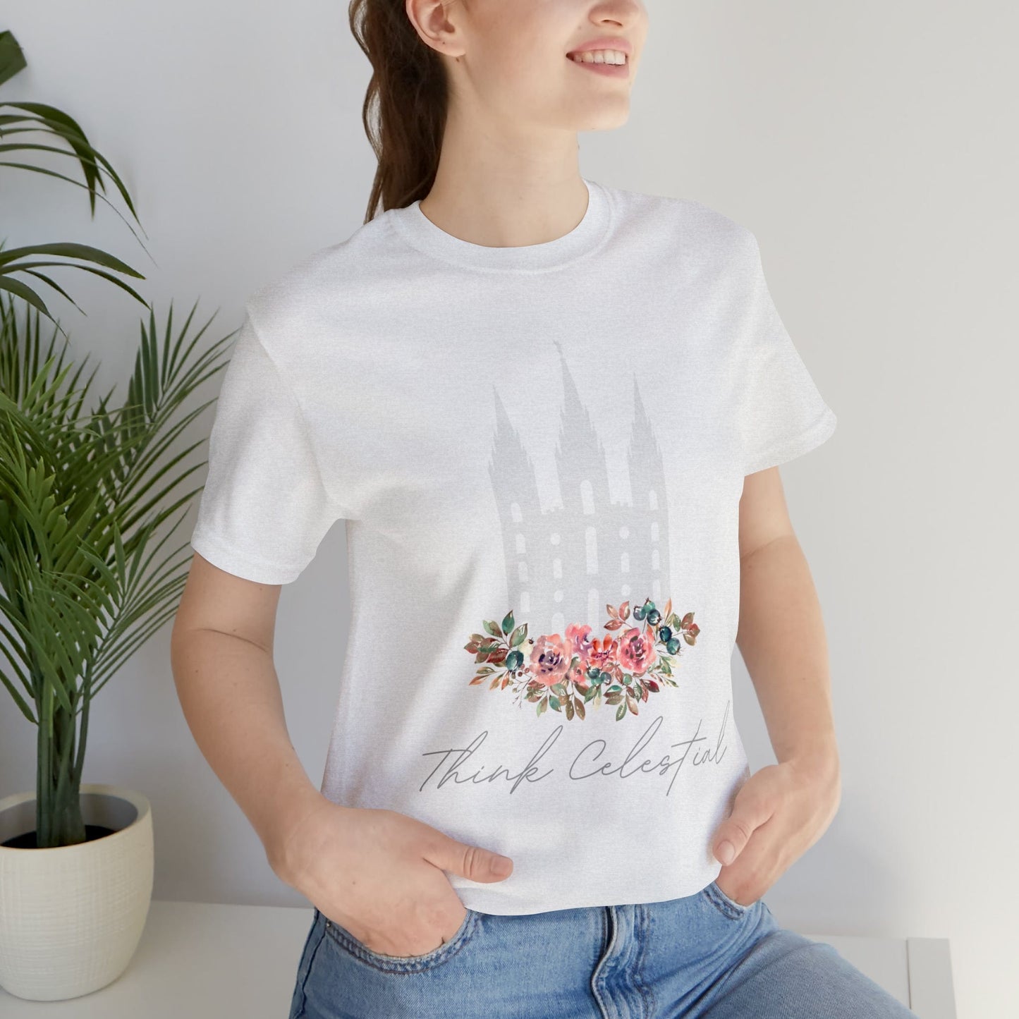 Printify T-Shirt Think Celestial Flowers Jersey Short Sleeve Tee